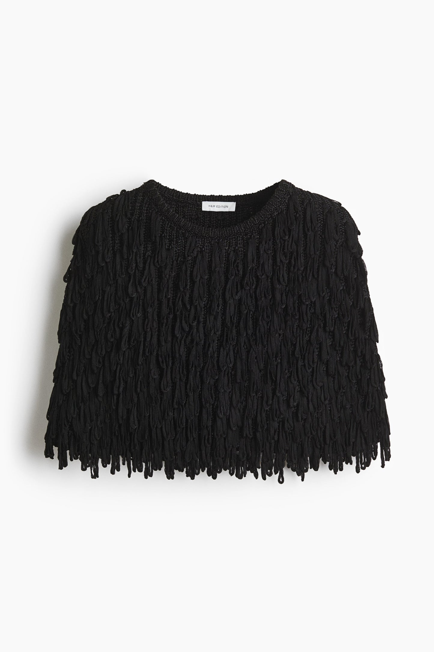 Fringed rib-knit cape