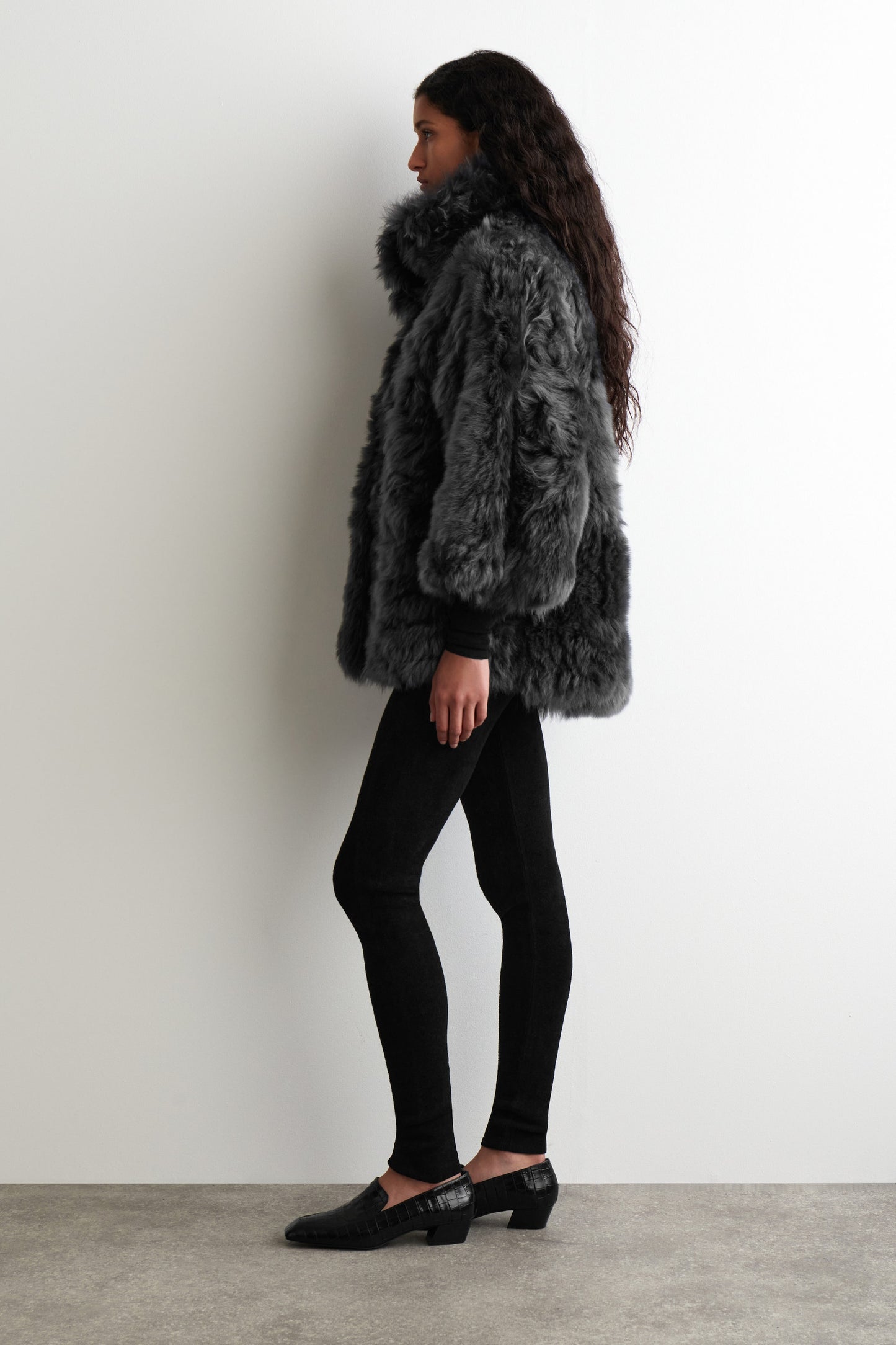 Funnel-Neck Shearling Jacket