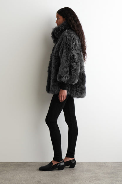 Funnel-Neck Shearling Jacket