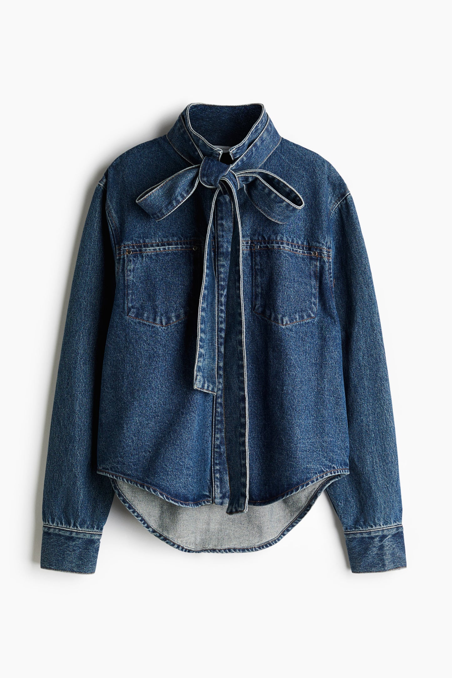 Tie-neck denim shirt