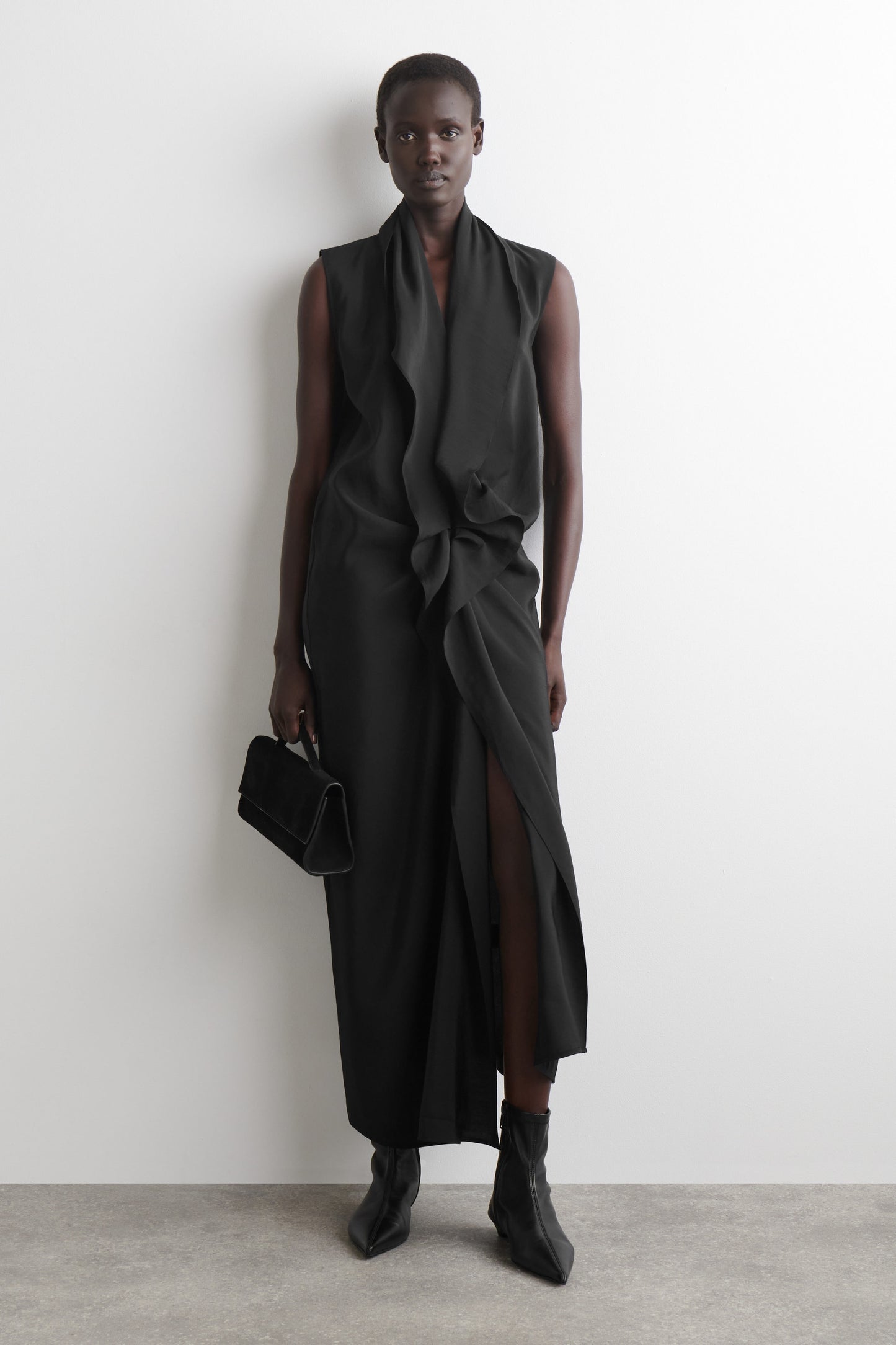 Ruffled draped midi dress