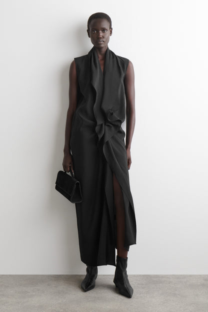 Ruffled draped midi dress