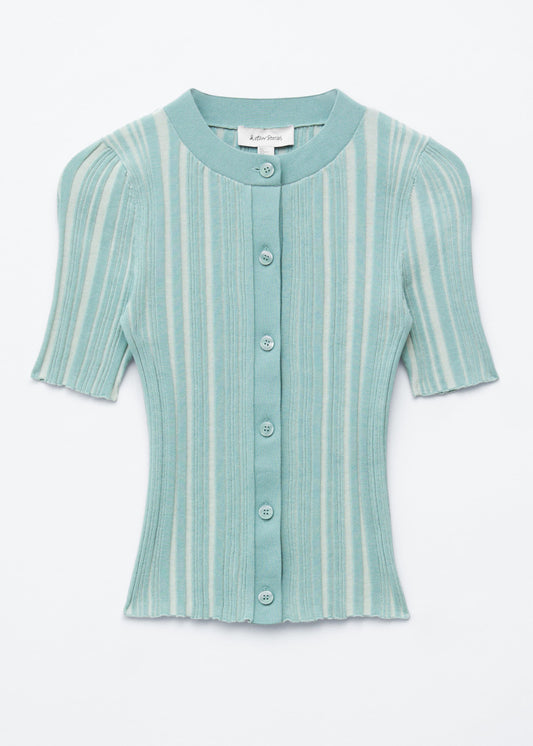 Short-Sleeve Rib-Knit Cardigan