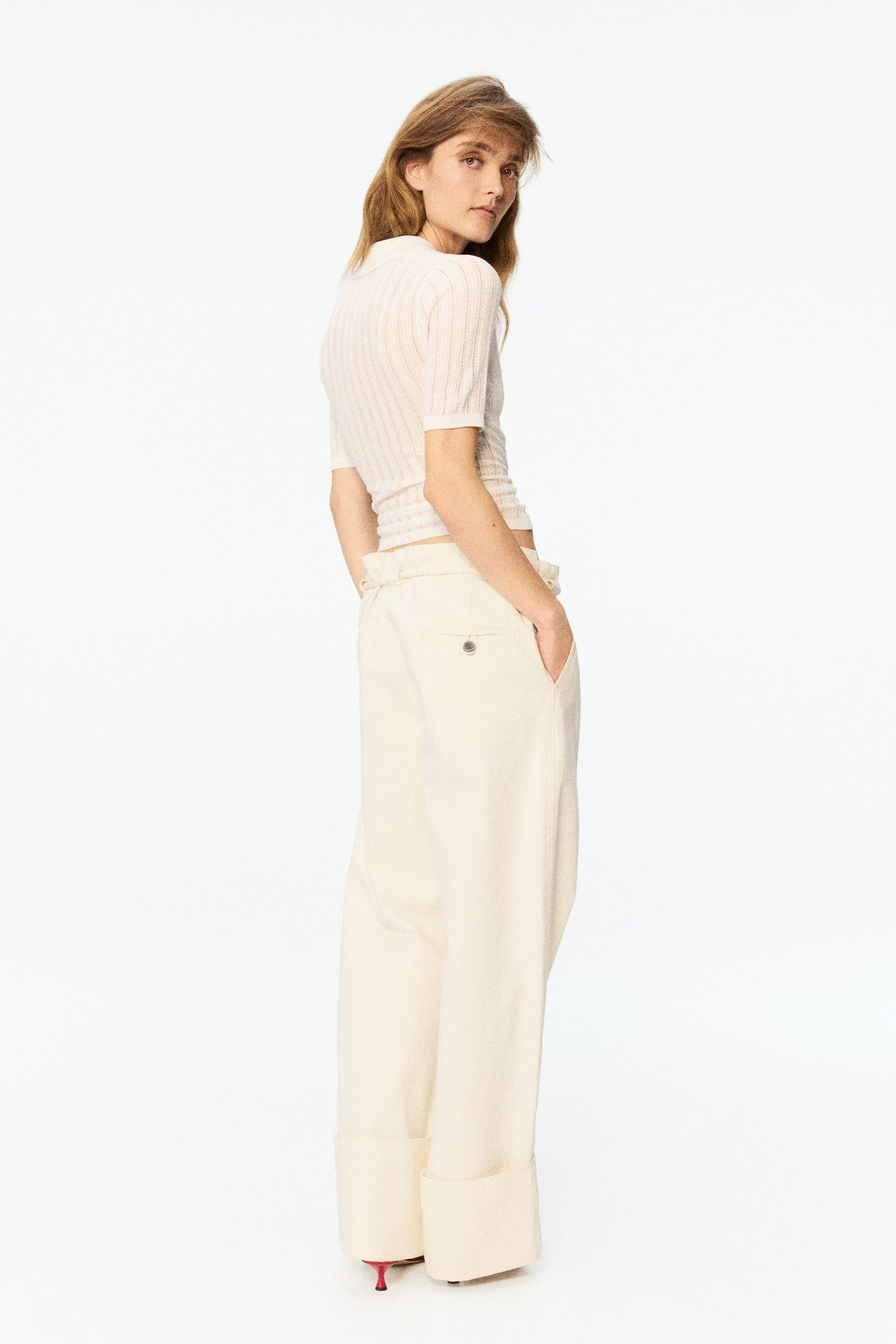 Rope-belt paper bag trousers