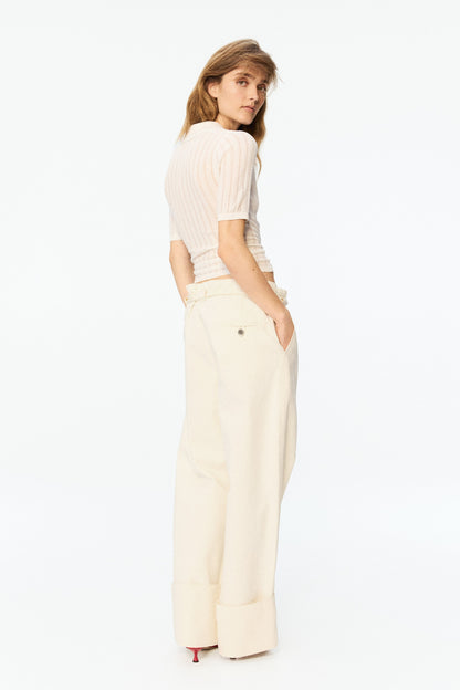 Rope-belt paper bag trousers