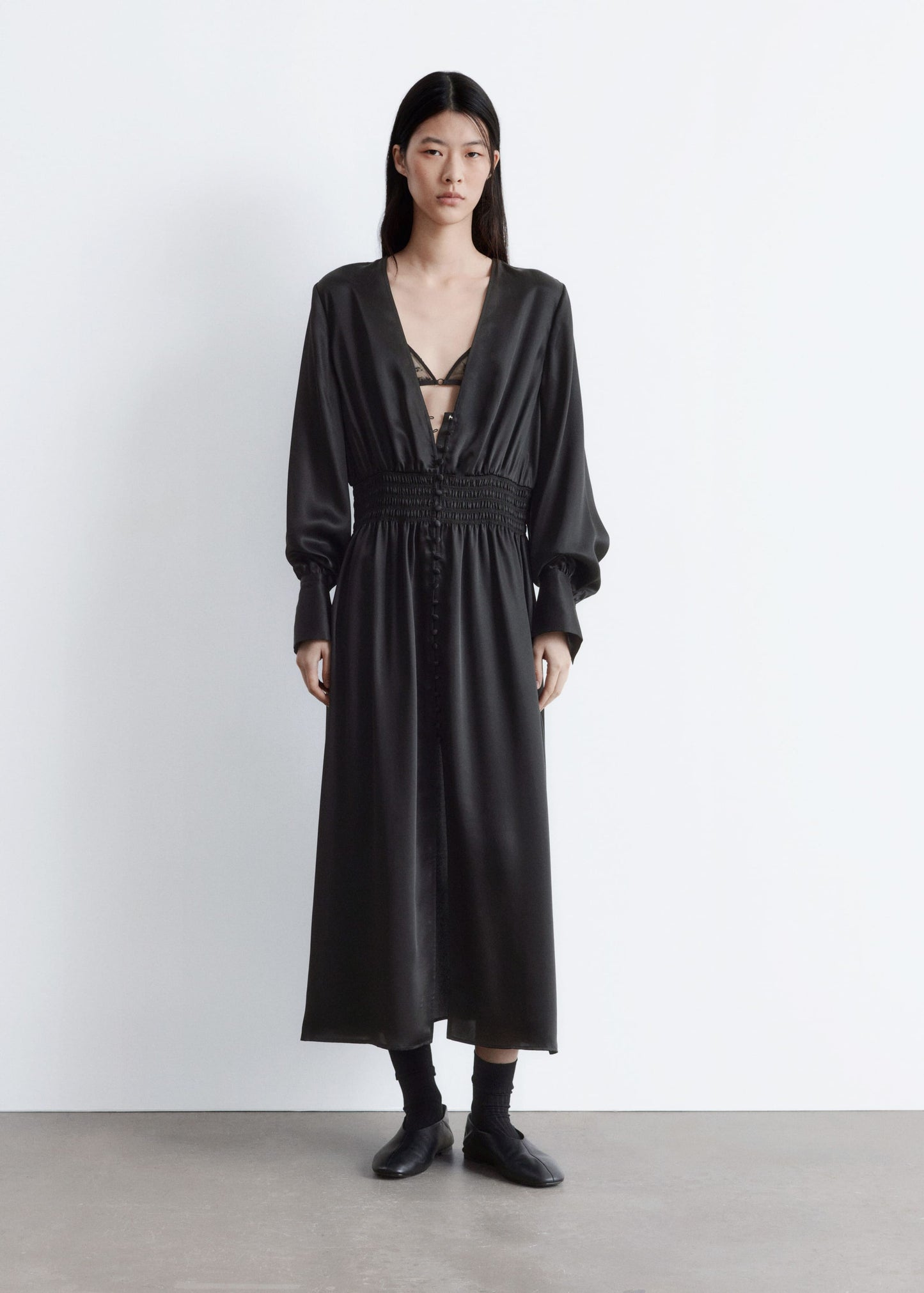 Satin Midi Shirt Dress