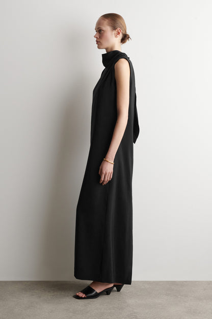 Draped tie-detail high-neck maxi dress