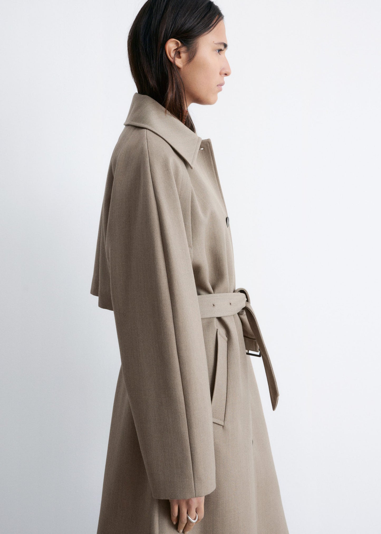 Tie-Belt Wool Trench Coat