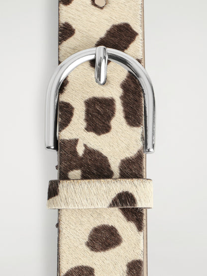 Animal-Print Pony Hair-Effect Leather Belt