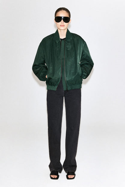 Gathered nylon bomber jacket