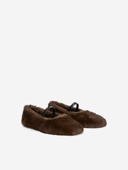 Faux-Fur Mary Jane Flats