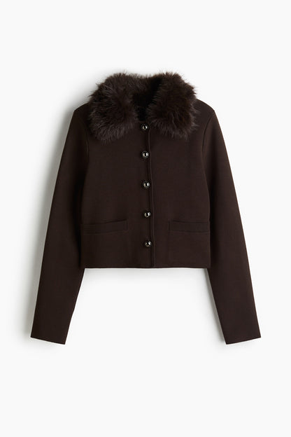Fine-knit collared cardigan