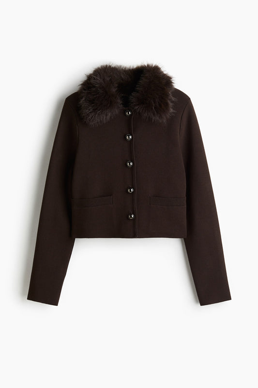 Fine-knit collared cardigan