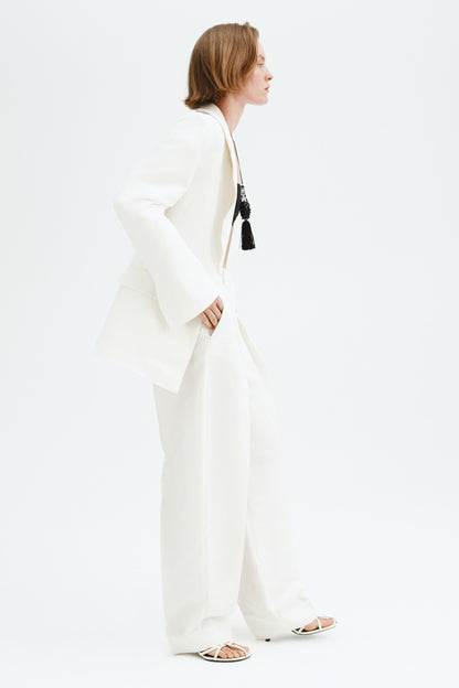 Linen-blend barrel trousers