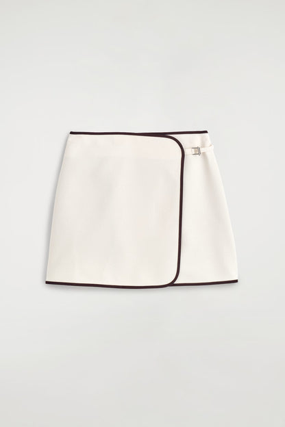 Contrast-Trimmed Mini Wrap Skirt