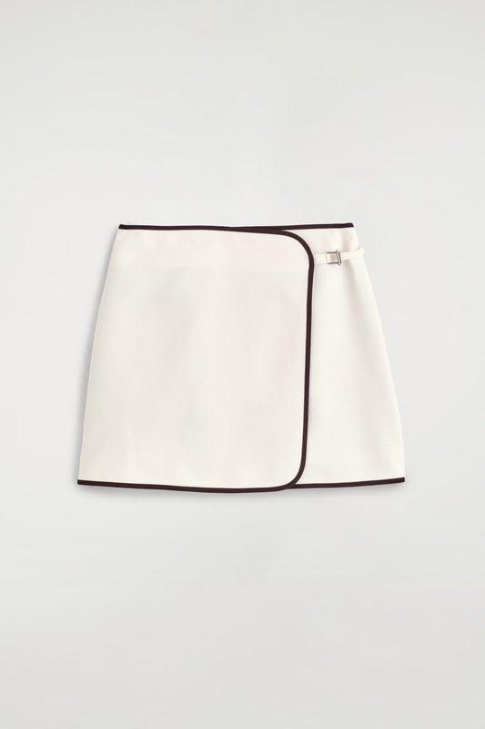 Contrast-Trimmed Mini Wrap Skirt