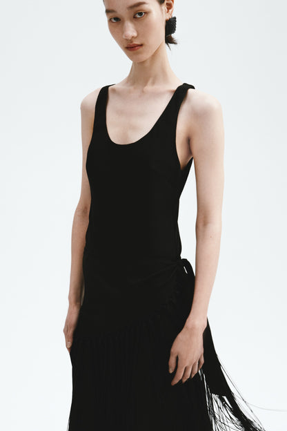 Linen-blend scarf-detail dress