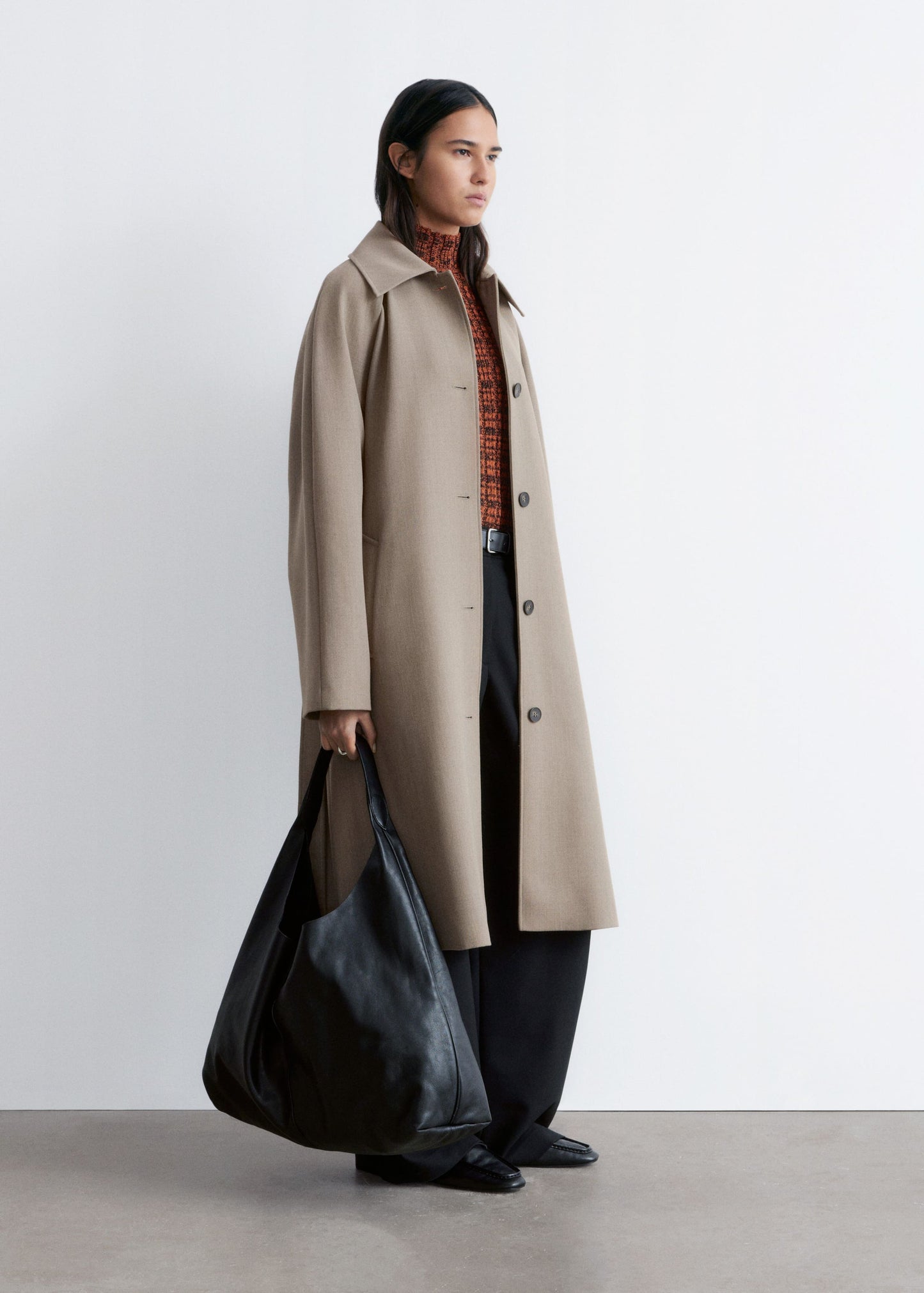 Tie-Belt Wool Trench Coat