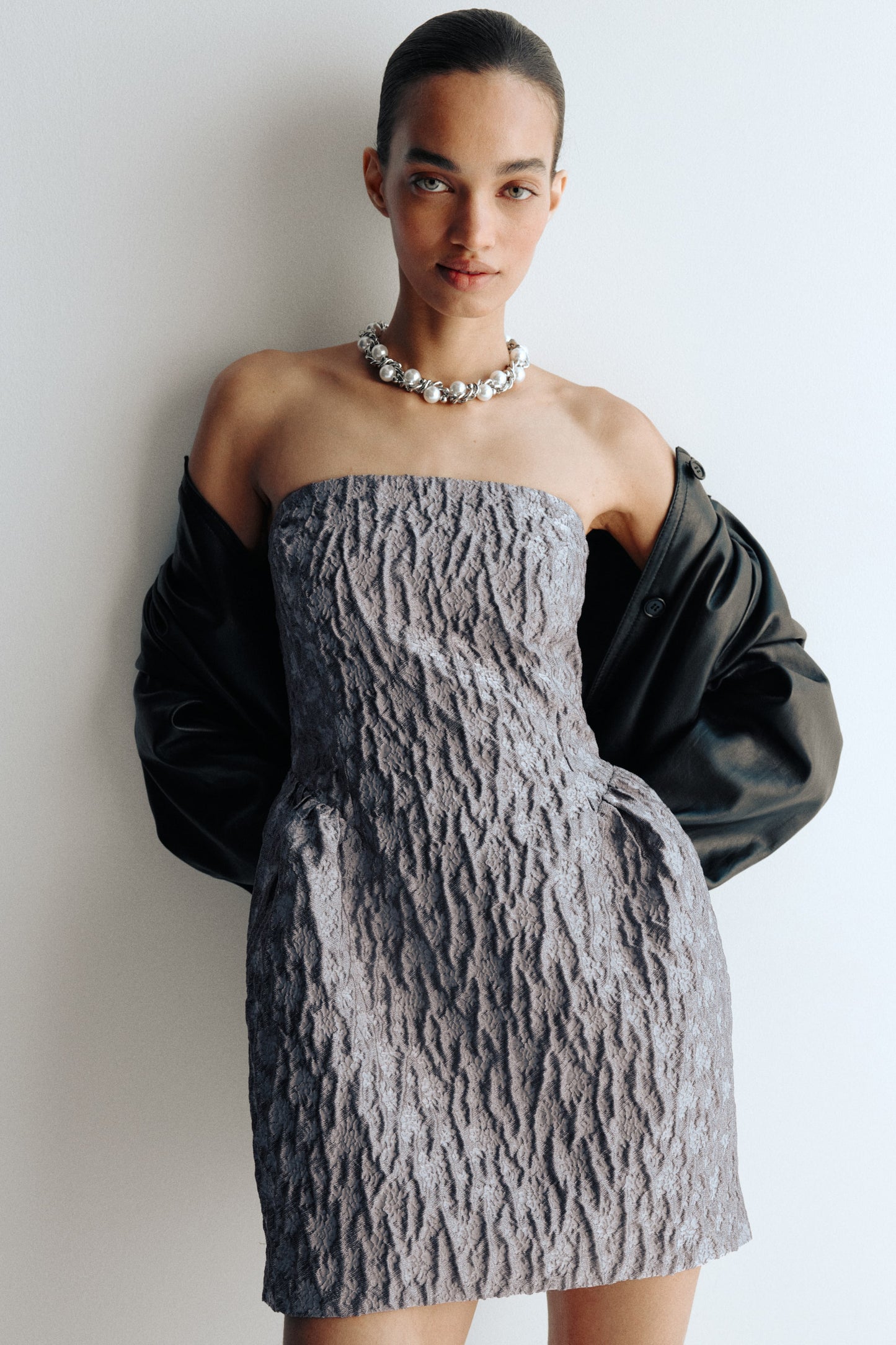 Jacquard-weave bandeau dress