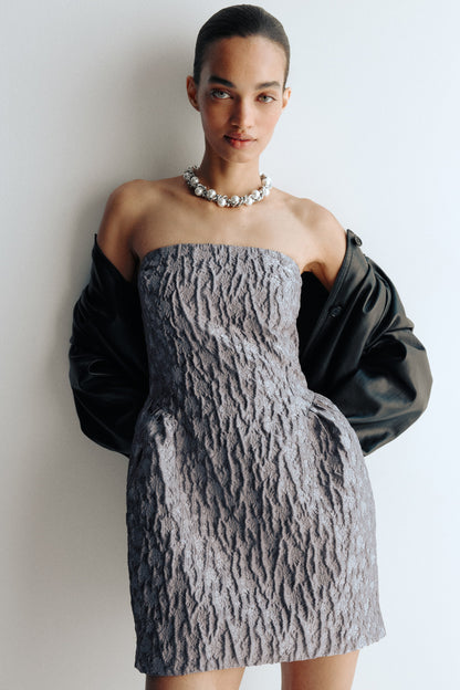 Jacquard-weave bandeau dress