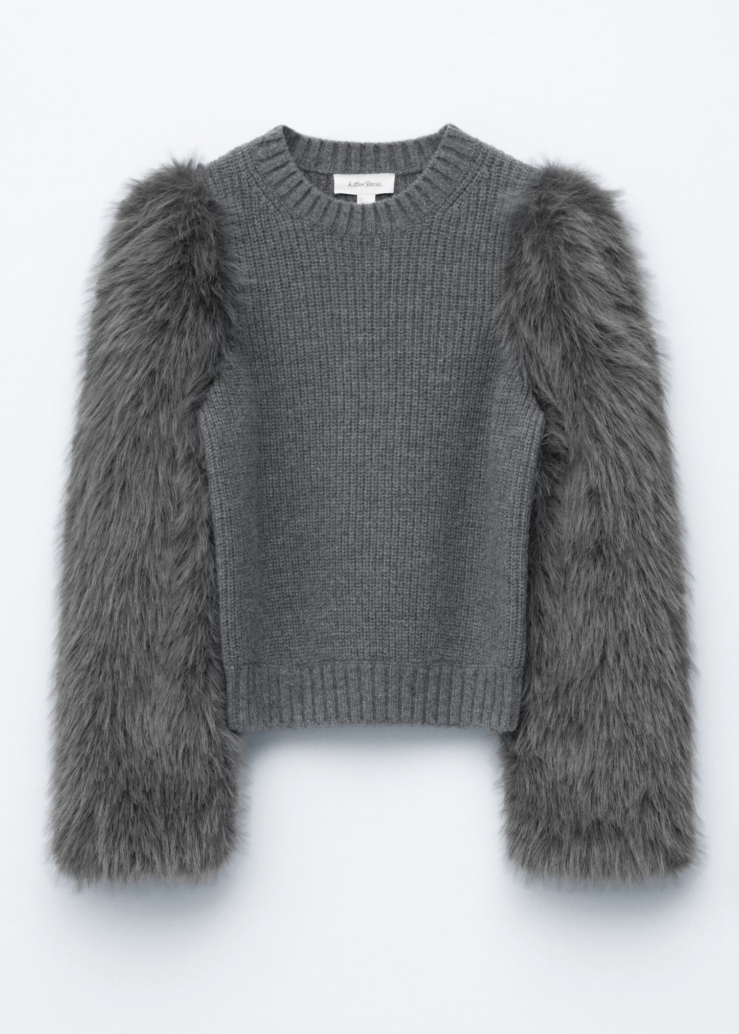 Faux Fur-Sleeve Wool Jumper