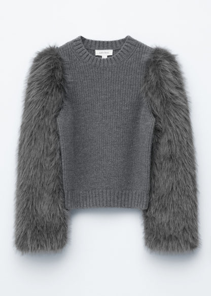 Faux Fur-Sleeve Wool Jumper