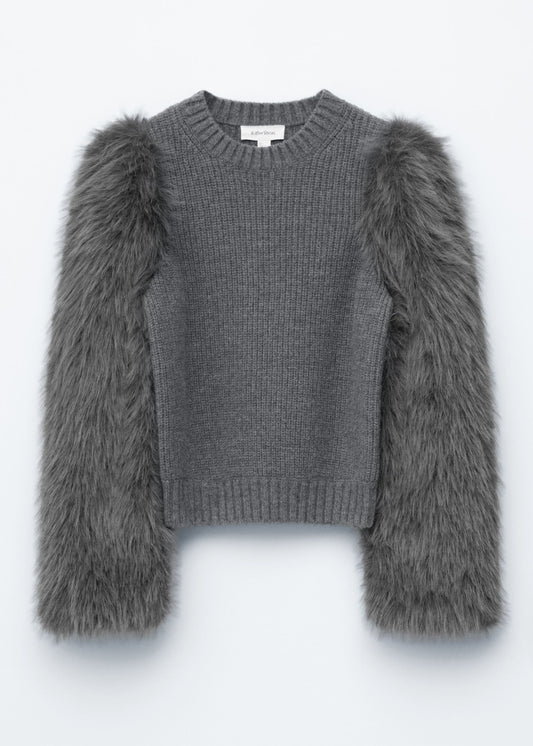 Faux Fur-Sleeve Wool Jumper
