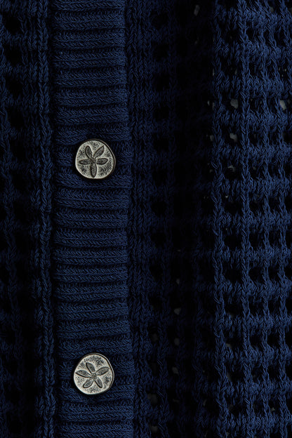Rope-detail hole-knit cardigan