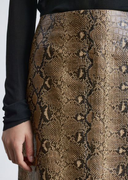 Snake Pattern Leather Midi Skirt