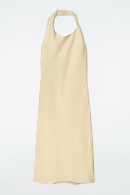 Twisted linen-blend halterneck dress