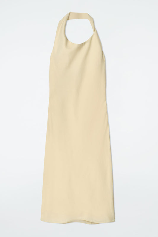 Twisted linen-blend halterneck dress