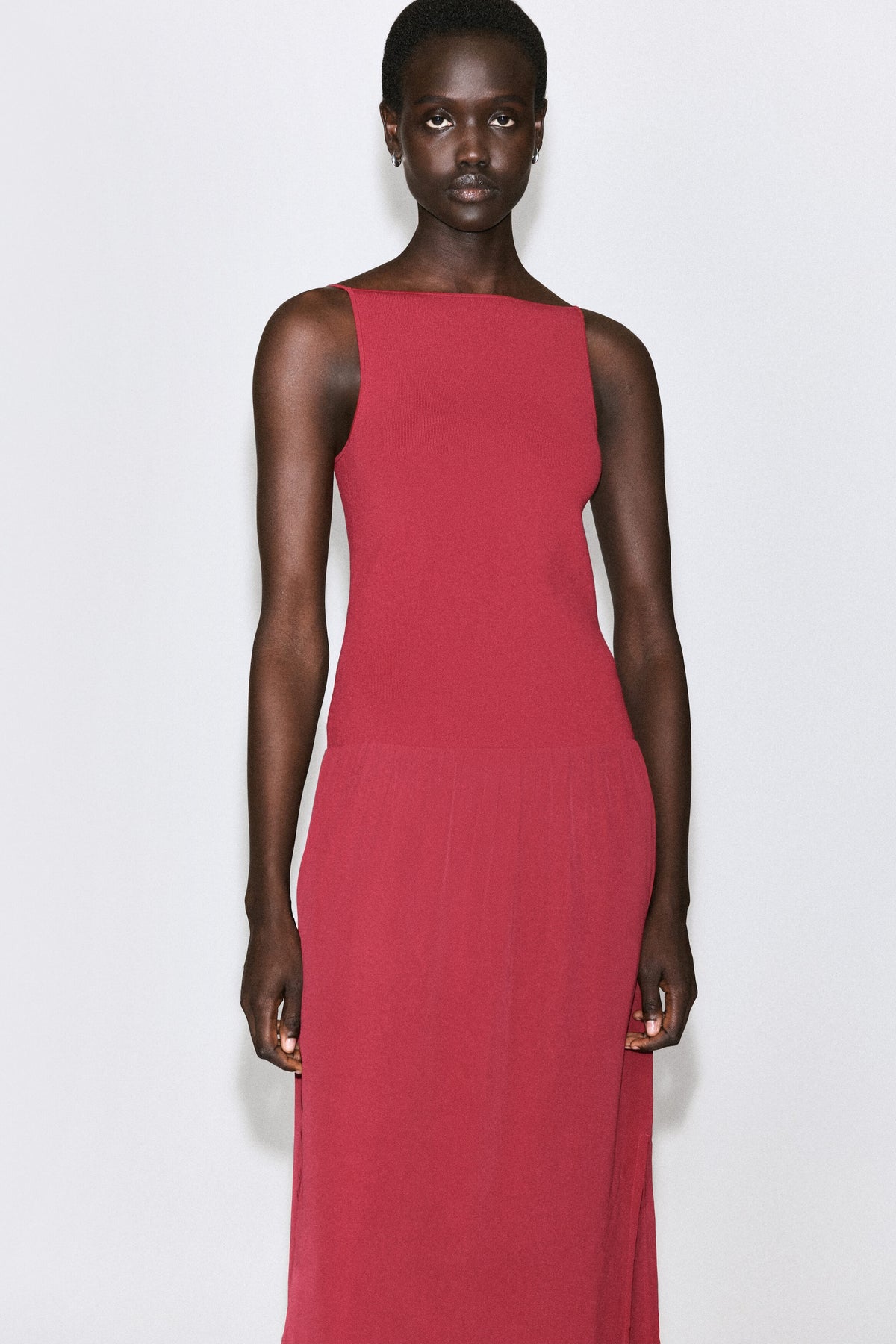 Contrast-Panel Maxi Dress