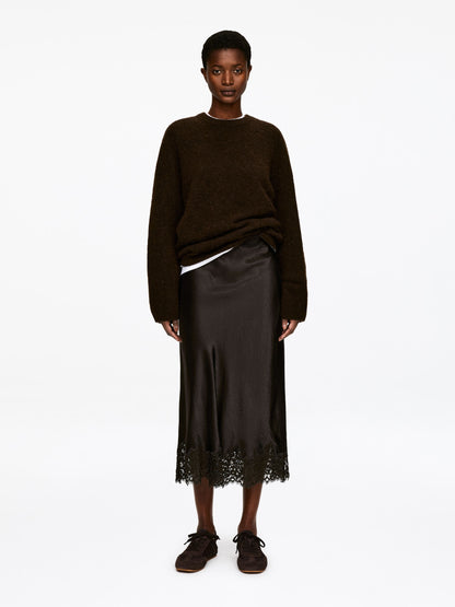 Lace-Detail Satin Skirt