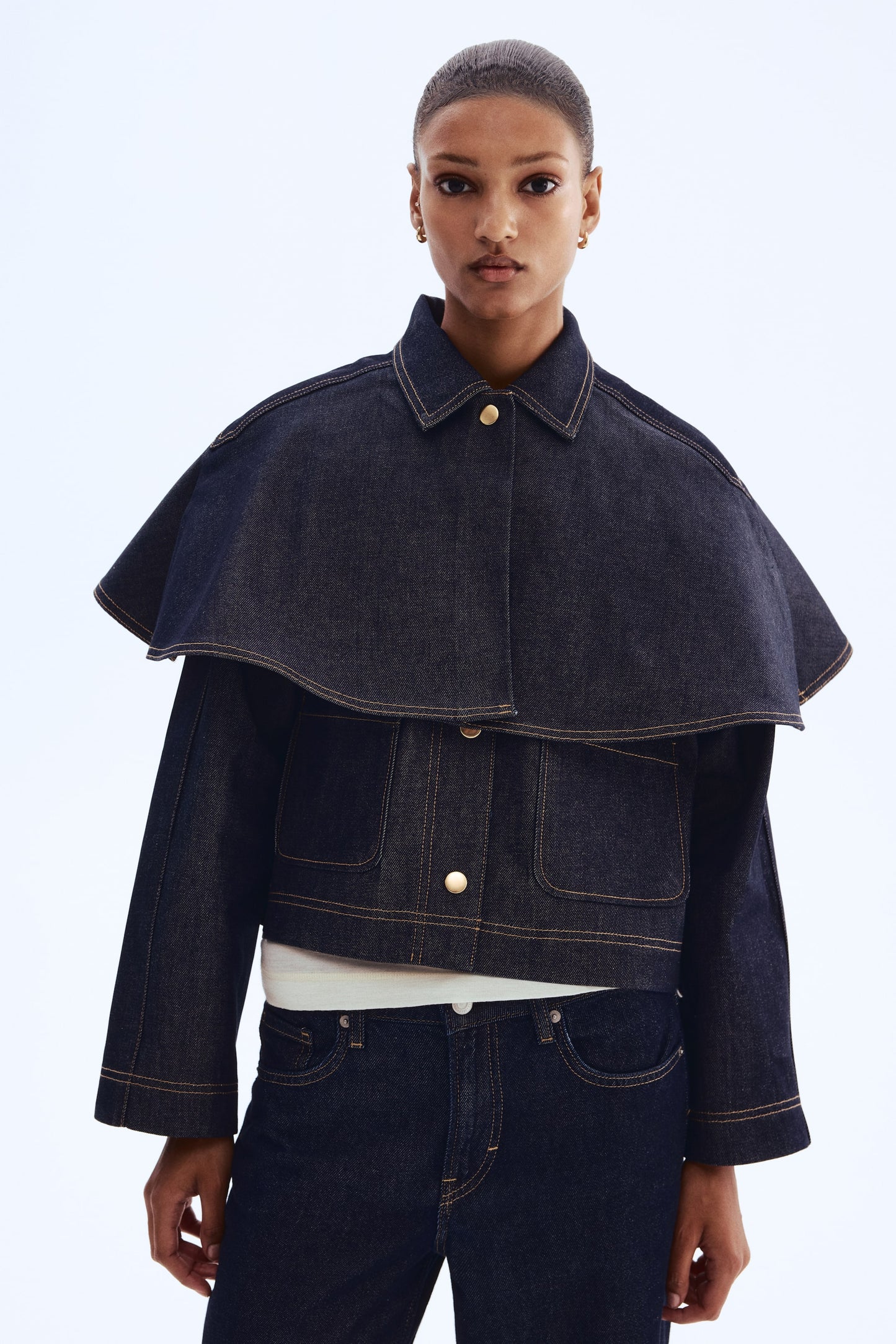 Cape-detail denim jacket