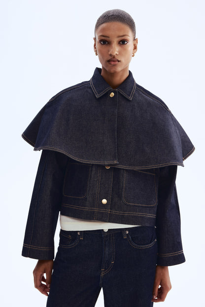 Cape-detail denim jacket