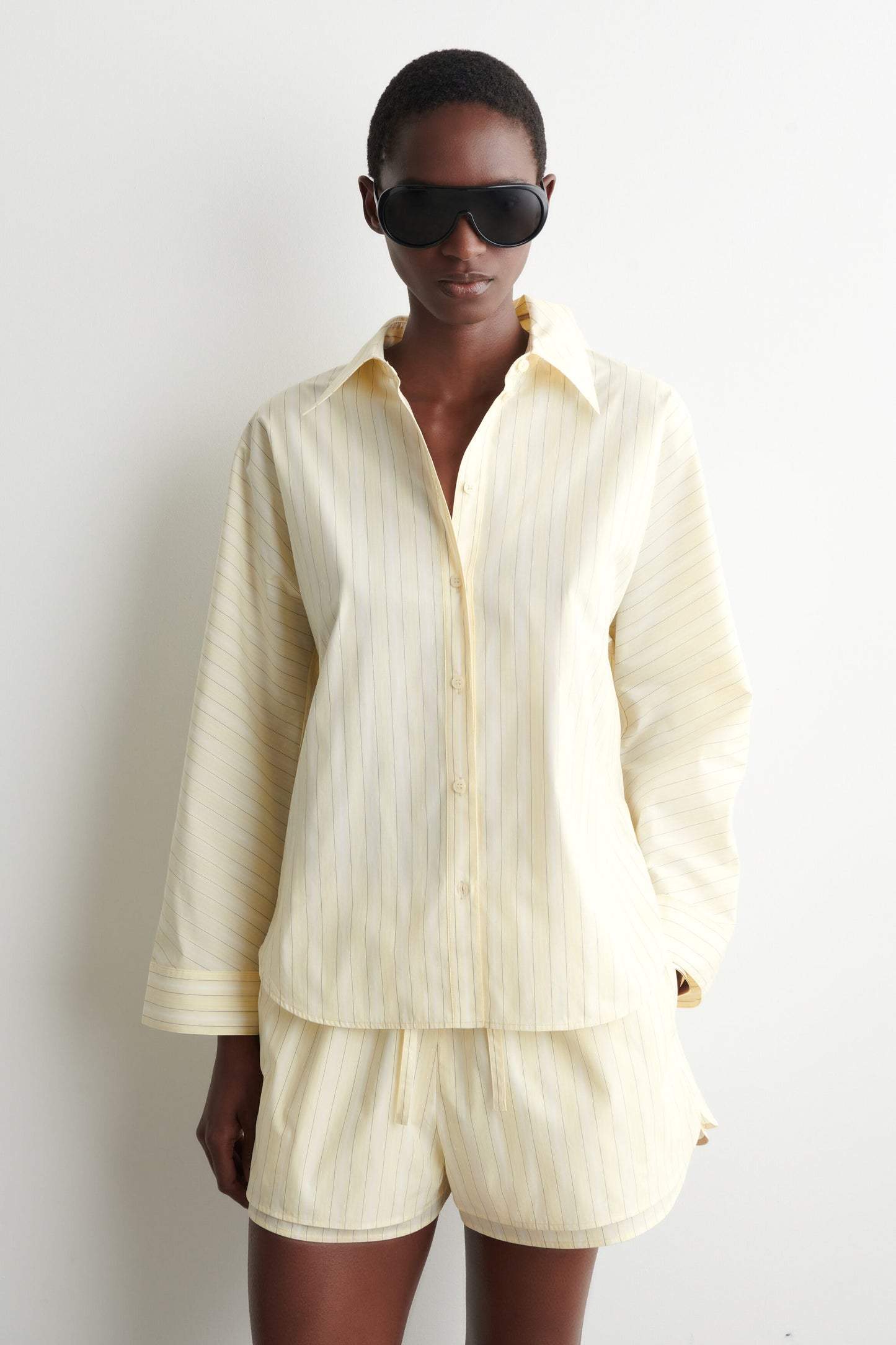 Pleated striped cotton shirt