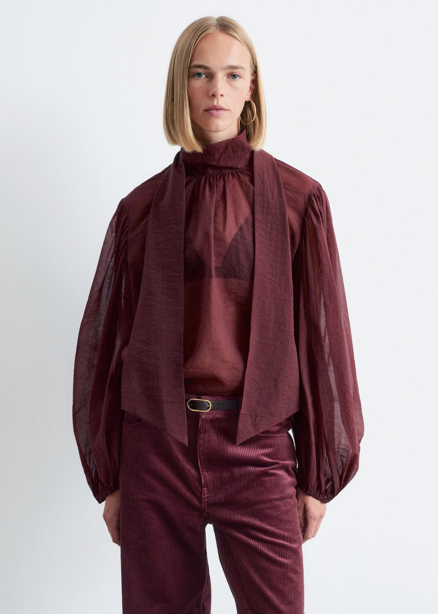 Puff-Sleeve Bow-Detail Blouse