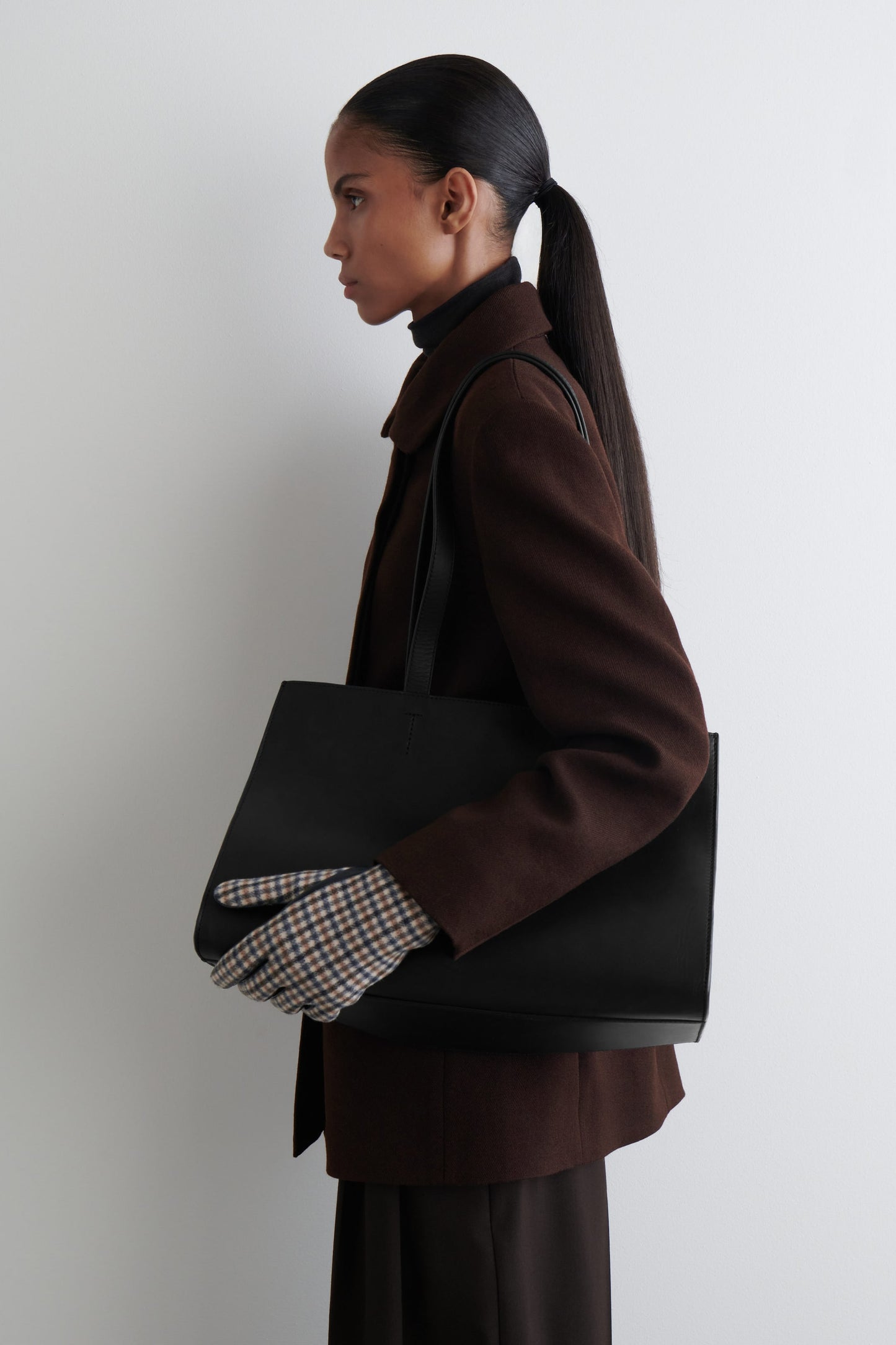 Checked Wool and Leather Gloves