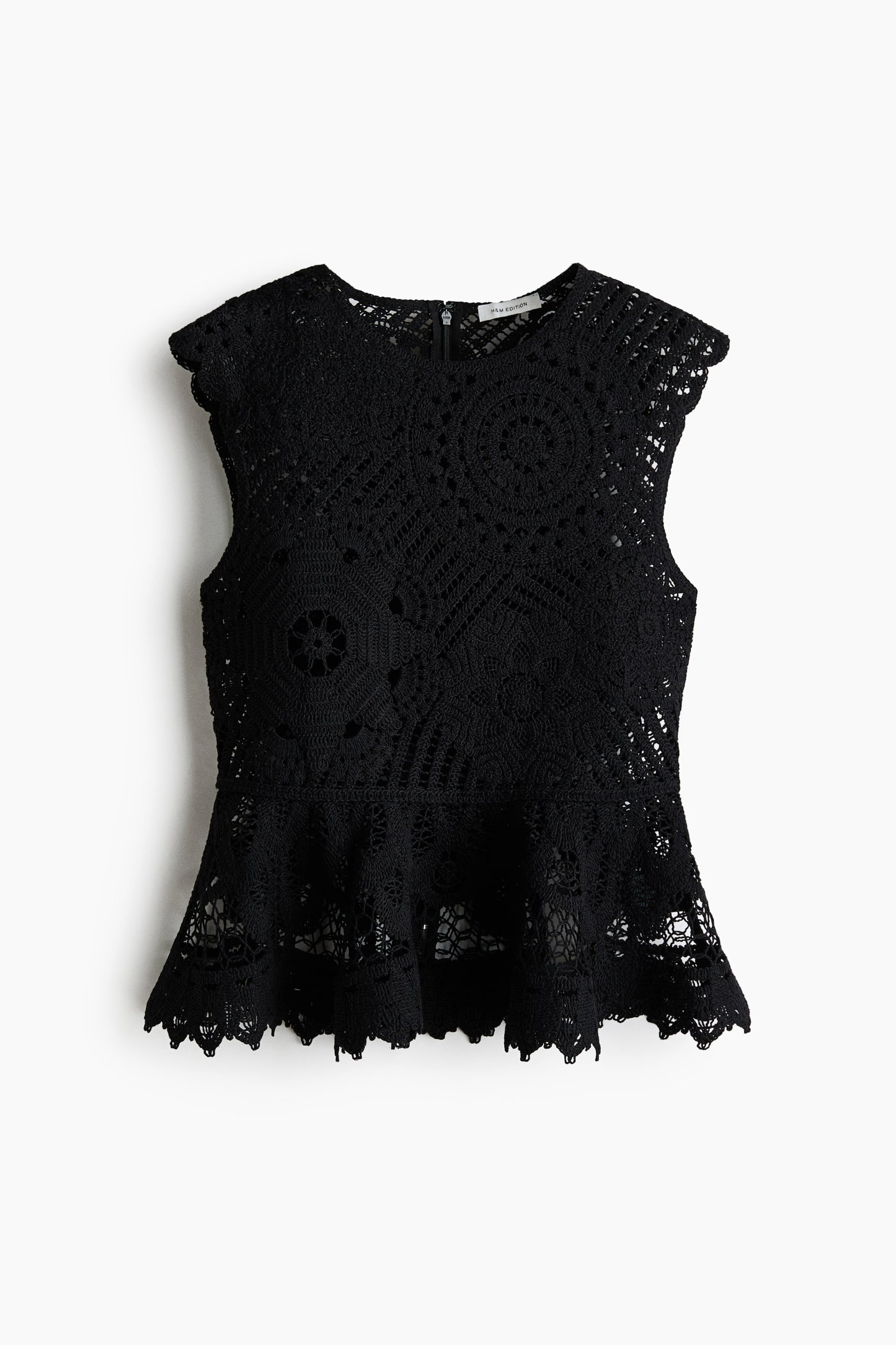 Crochet-look peplum top