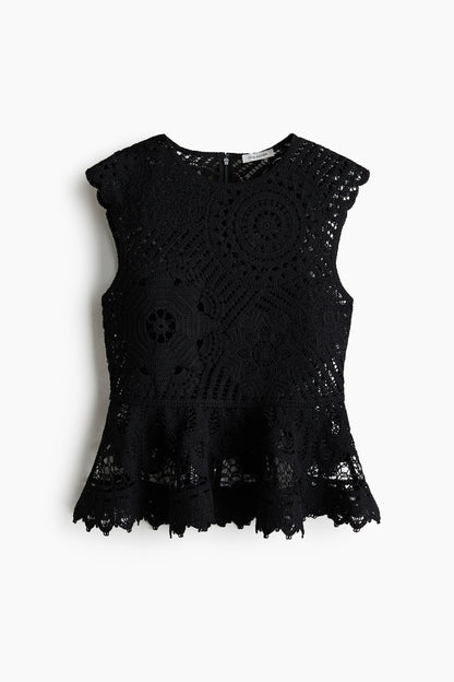 Crochet-look peplum top