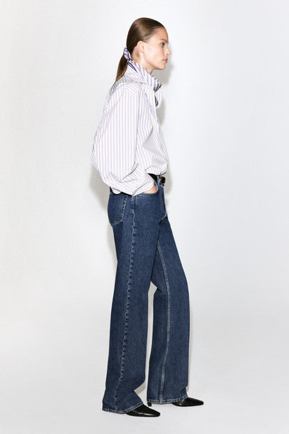 Cutaway-Collar Striped Cotton-Blend Shirt