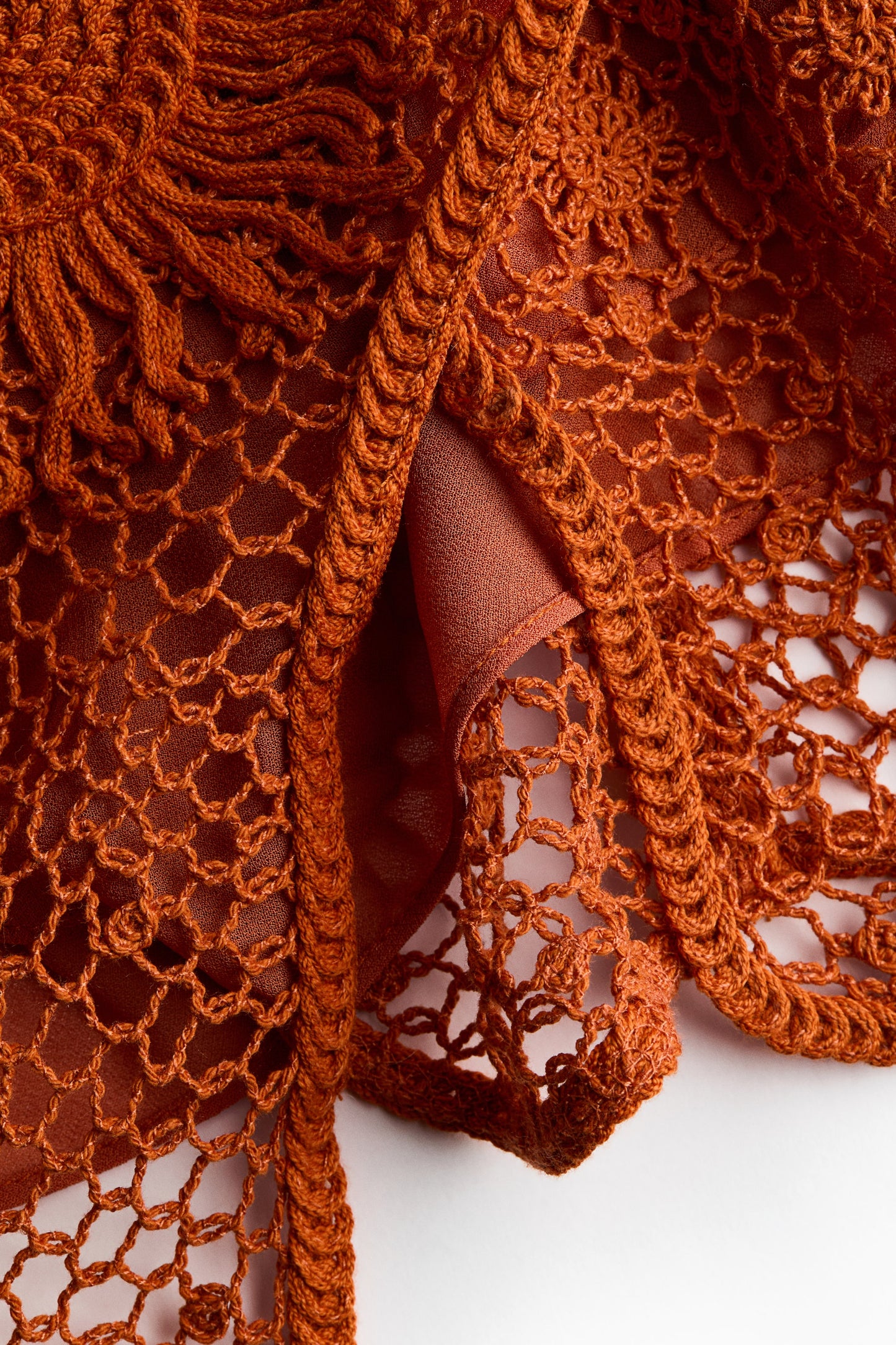 Women's Orange/Sunflowers Ruffled crochet-look dress | H&M GB