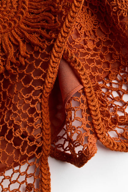 Women's Orange/Sunflowers Ruffled crochet-look dress | H&M GB