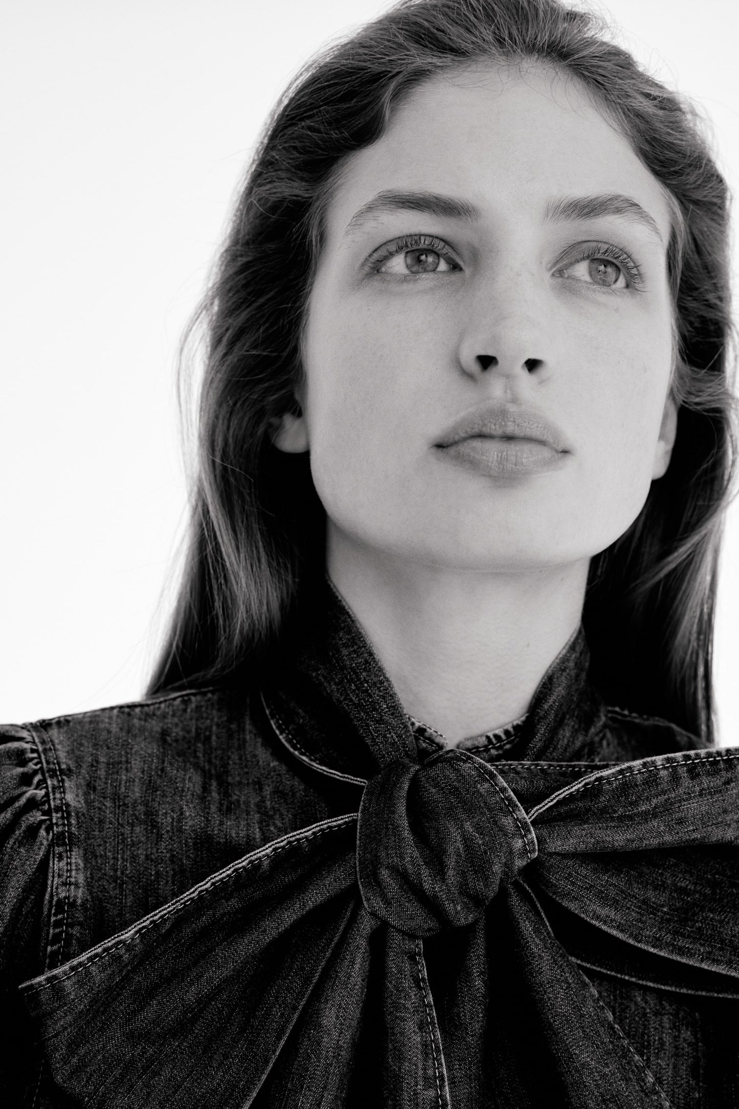 Scarf-detail denim blouse