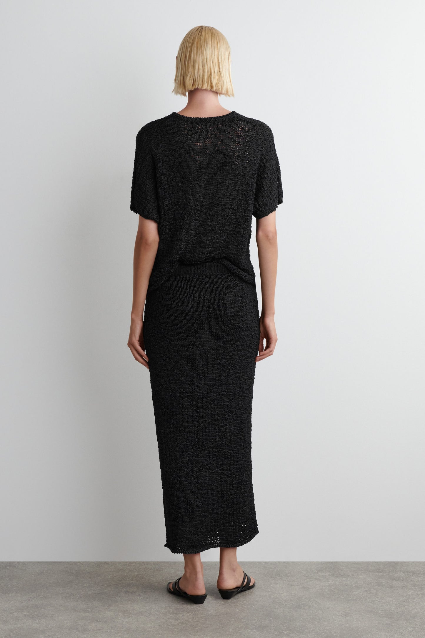 Textured Open-Knit Midi Skirt