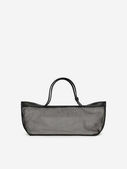 Leather-Detail Mesh Tote Bag