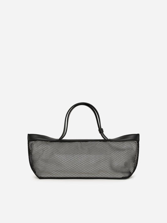 Leather-Detail Mesh Tote Bag