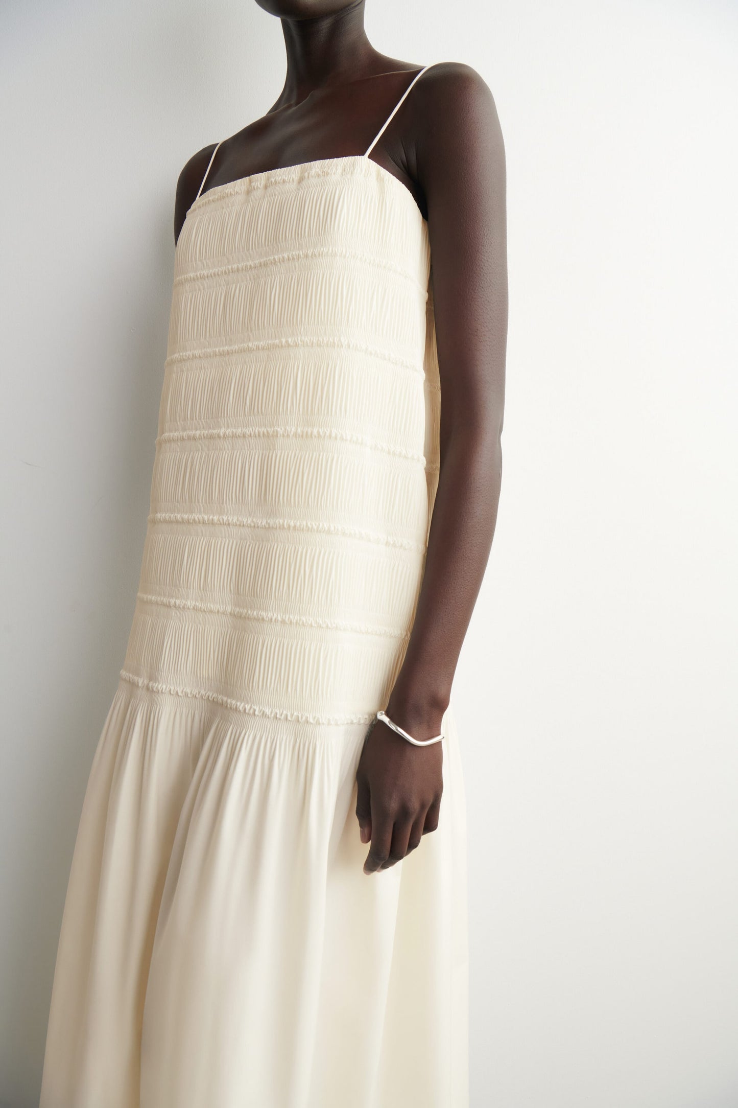 Ruched dropped-waist poplin midi dress