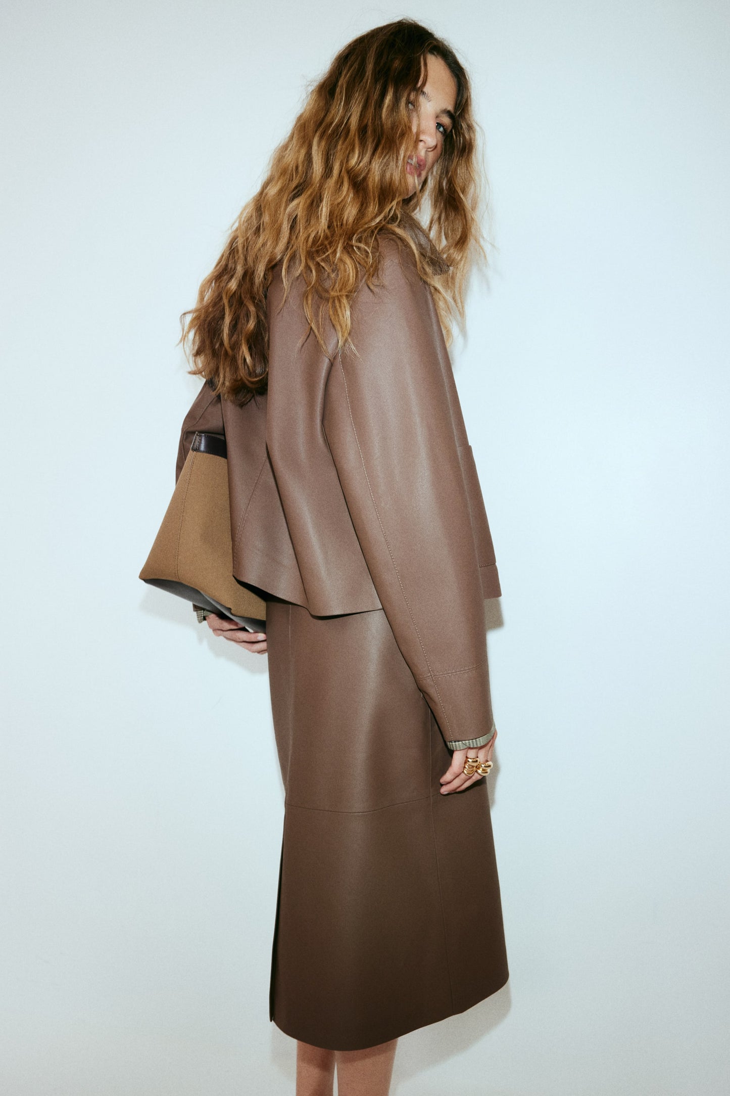 Coated midi skirt
