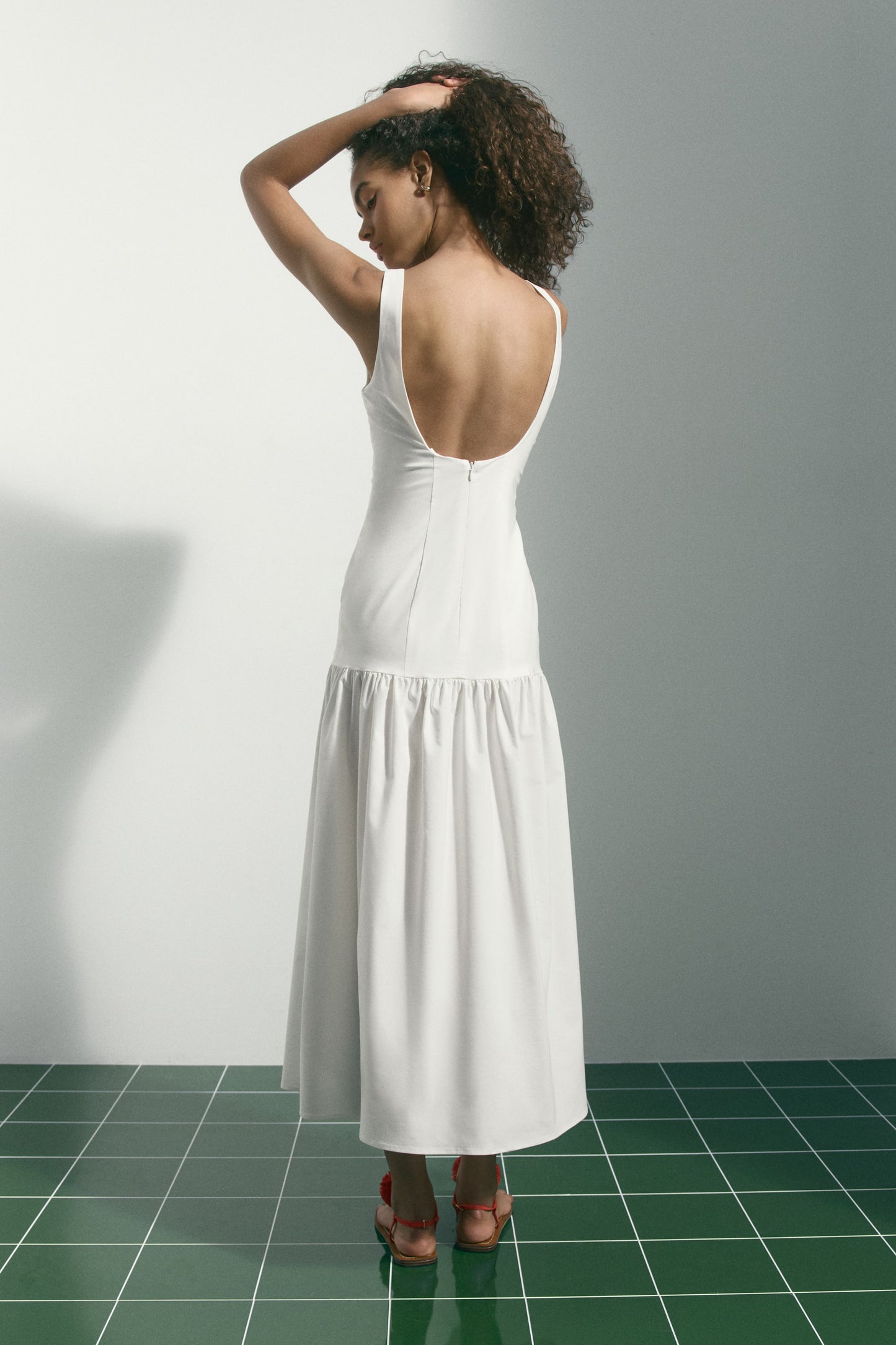 Flared-skirt low-back dress